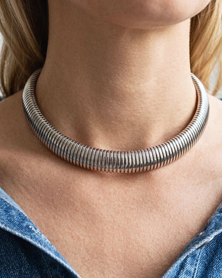 Pre-Order Stainless Steel Ribbed Choker Adjustable Necklace 16mm-W