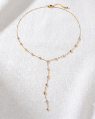 18K Gold Zircon Stone Sleek Lariat Necklace-W