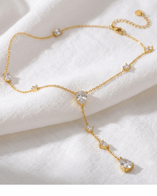 White Zircon Choker & Waterdrop Zircon Lariat Necklaces-W