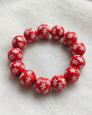 Christmas Snowflake Chunky Bead Wood Bracelet-W