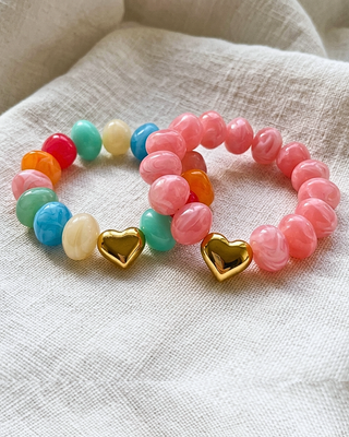 Chunky Acrylic Beaded Heart Charm Bracelet-W