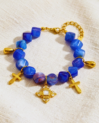Pre-Order Geometric Acrylic Beaded Faith Charm Bracelet Blue-W
