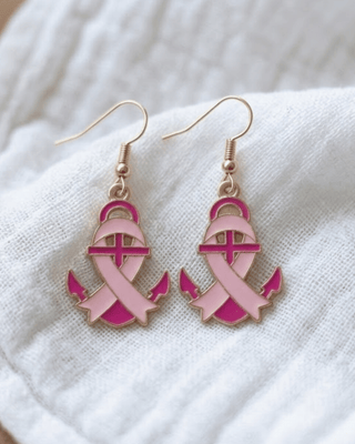 Ribbon Anchor Breast Cancer Awareness Earring-W