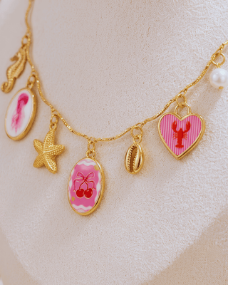 Summer Beach Coral Charm Wave Necklace-W
