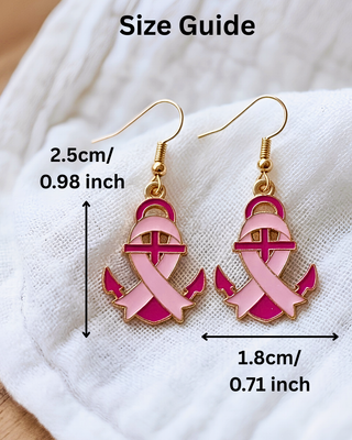 Ribbon Anchor Breast Cancer Awareness Earring-W