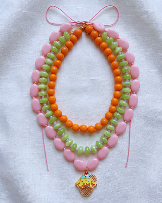 Multicolor Beaded Cupcake Triple Layered Summer Necklace-W