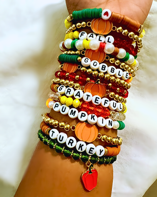 Fall Beaded Stretchy Stacks With Charms - W