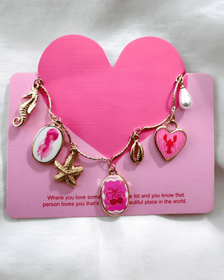 Summer Beach Coral Charm Wave Necklace-W