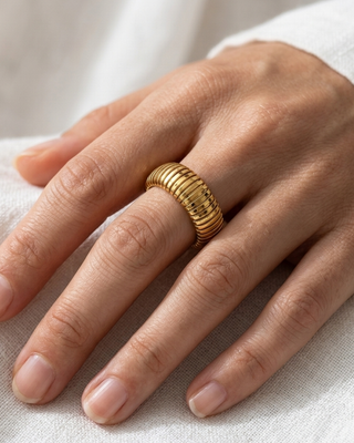Gold Plated Ribbed Ring Sets-W