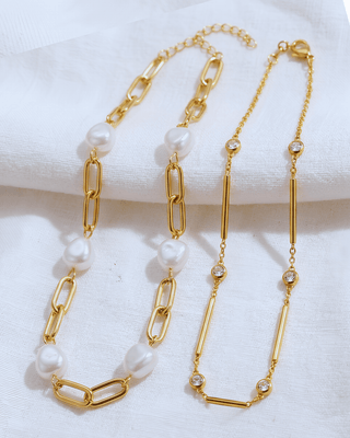 Zircon Pearl 18K Gold Chain & Link Necklaces-W