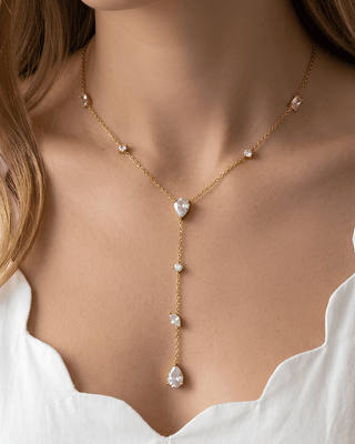 White Zircon Choker & Waterdrop Zircon Lariat Necklaces-W