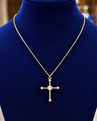 Faith 18K Gold Zircon Cross Pendant Chain Necklace-W