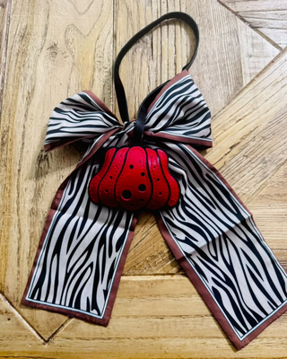 Fall Dark Pumpkin Striped Bow Handmade Bag Charm-W