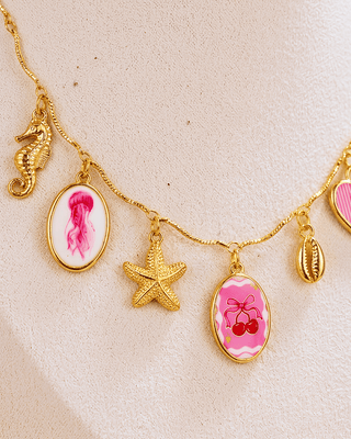 Summer Beach Coral Charm Wave Necklace-W