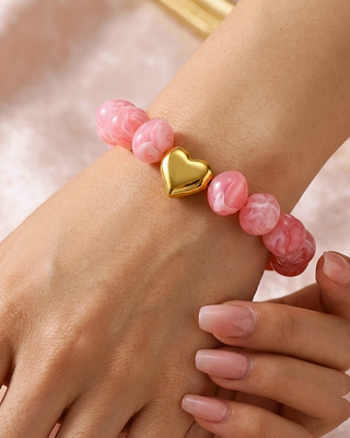 Chunky Acrylic Beaded Heart Charm Bracelet-W