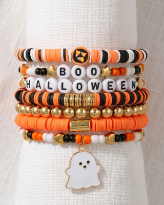 Pre-Order Halloween Ghost Beaded Bracelet Stack of 7-W