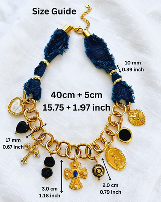 Faith Statement Charm Denim Wrapped Necklace-W