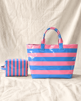 Paloma Blue & Pink Stripe Waterproof Beach Bags-W