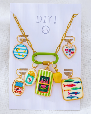 DIY Sardine Fish Stripe Charms Paperclip Necklace Green-W