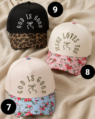 Faith Embroidered Bow Floral Curved Brim Cap-W