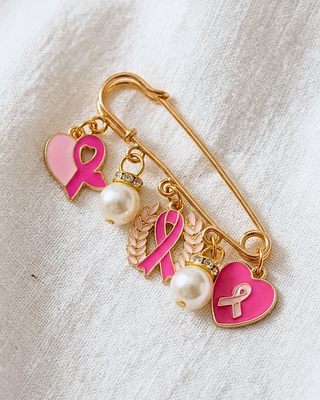 Pink & Pearl Charm Breast Cancer Awareness Brooch-W