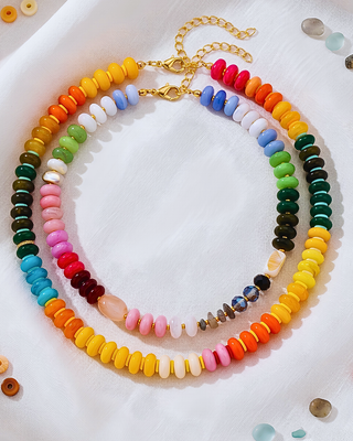 Multicolor Double Layered Beaded Summer Necklace-W
