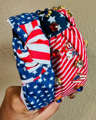 Patriotic Rhinestone Knotted Headband Set of 2-W