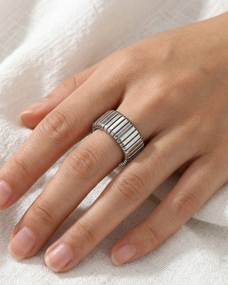 Silver Stainless Steel Ribbed Ring Sets-W