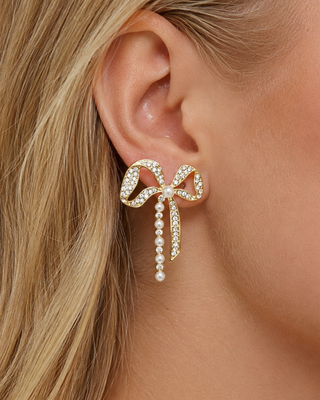Pearl & Zircon Bow Stud Earring on Thank You Card-W