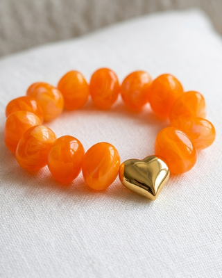 Pre-Order Chunky Acrylic Beaded Heart Charm Bracelet Orange-W