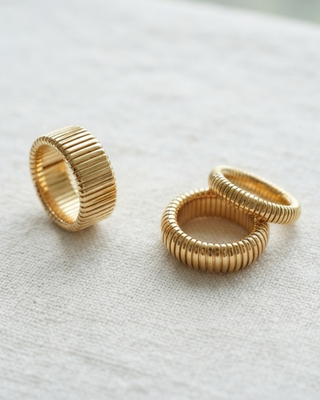 Gold Plated Ribbed Ring Sets-W