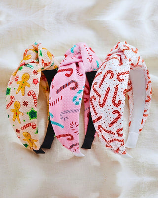 Christmas Candy Cane Knotted Headbands Set of 3-W