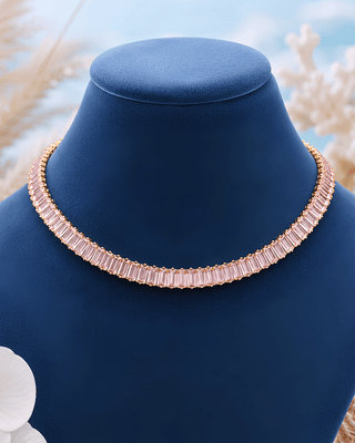 Pink Zircon Choker & Colorful Geometric Zircon Lariat Necklaces-W