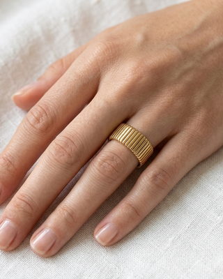 Gold Plated Ribbed Ring Sets-W