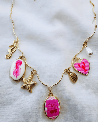 Summer Beach Coral Charm Wave Necklace-W