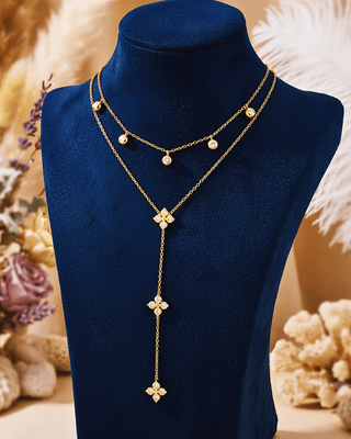 Clover Lariat 18K Gold Layered Zircon Necklace-W
