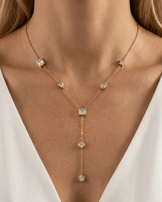 Zircon Inlay 18K Gold Y-Lariat Necklace White-W