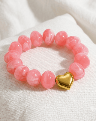 Chunky Acrylic Beaded Heart Charm Bracelet-W