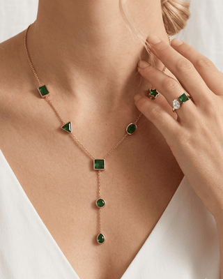 18K Gold Y-Lariat Necklace & Cuff Ring-W