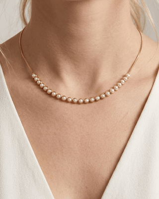 18K Gold Pearl Inlay Choker Adjustable Necklace-W