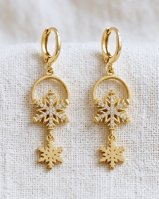 Zircon Gold Snowflake Dangle Hoop Earring-W