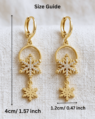 Zircon Gold Snowflake Dangle Hoop Earring-W