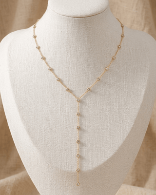 18K Gold Zircon Stone Sleek Lariat Necklace-W