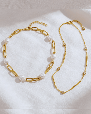 Zircon Pearl 18K Gold Chain & Link Necklaces-W