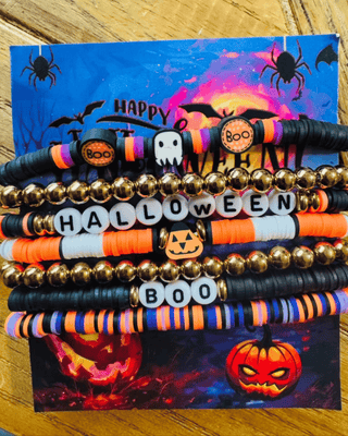 Boo Ghost Beaded Bracelet Set Stack of 7 - W