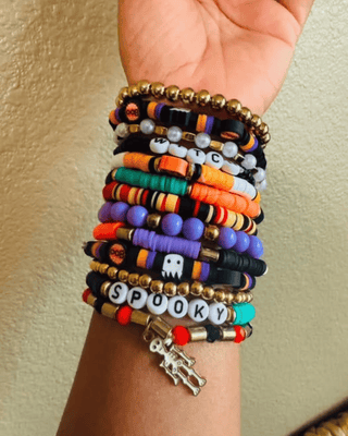 Spooky Halloween Boo Beaded Charm Bracelet Stack of 46 - W