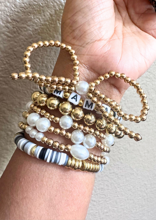 MAMA Golden Bow Beaded Stack of 7 Bracelet Sets-W