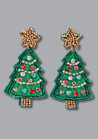 Handmade Beaded Christmas Tree Earrings-W