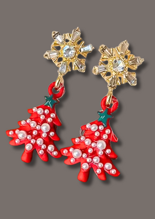 Oh Christmas Tree Earrings(Red)-W