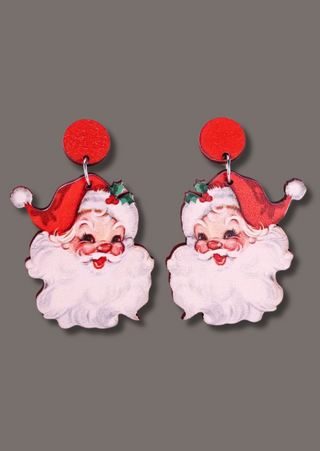 Wooden Santa Stud Earrings(Red)-W